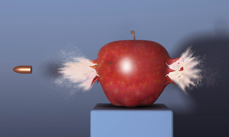 bullet through apple in stop motion