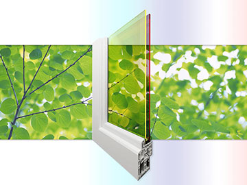 double-paned solar window amid verdant background