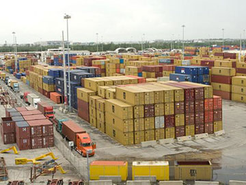 Shipping containers at port of entry