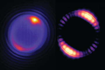 Image and simulation of purple microbead laser