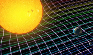 cartoon of sun warping spacetime