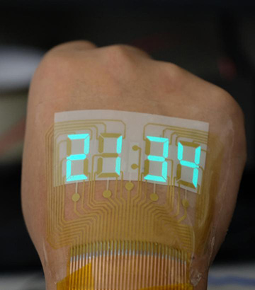 photo of hand with stretchable stopwatch display