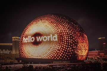The Sphere displaying "hello world" on its exterior