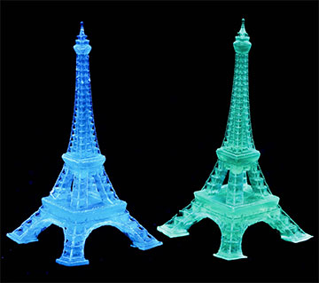 Blue and green Eiffel Tower–shaped luminescent structures